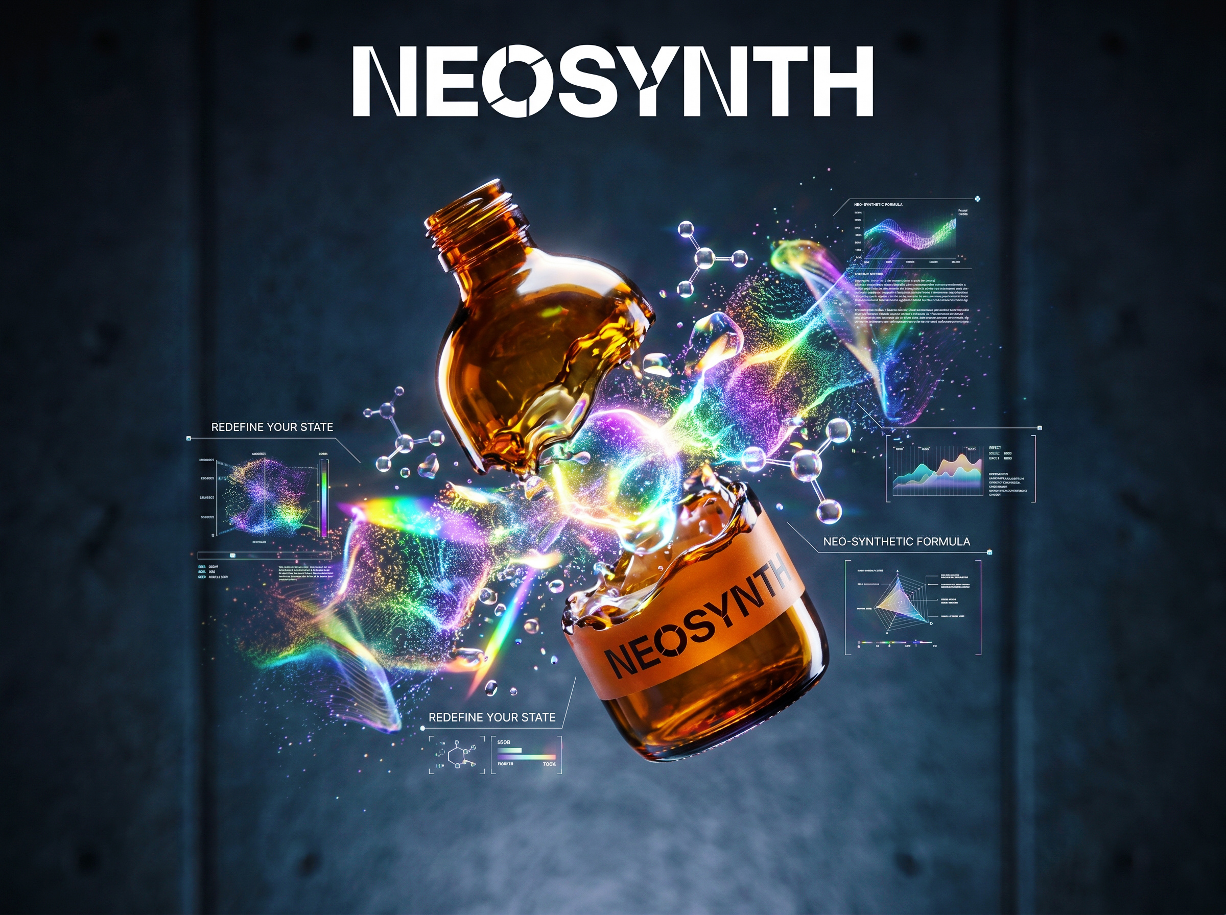 NEOSYNTH | Futuristic Biohacking Wellness Bar by Up-Brands™ biohacking brand identity energy drink experience design experiential design futuristic retail holographic identity lifestyle liquid health luxury branding luxury tech modern luxury neon lighting nootropics packaging design retail design visual identity wellness branding 品牌 时尚