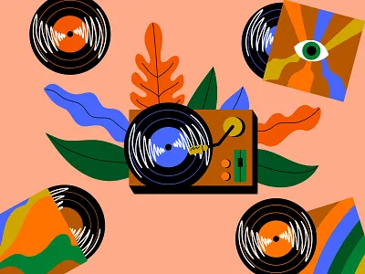 Kudoboard | Music Illustration abstract artwork branding colorful digital illustration graphic design illustration illustrator lp music plants vector vinyl