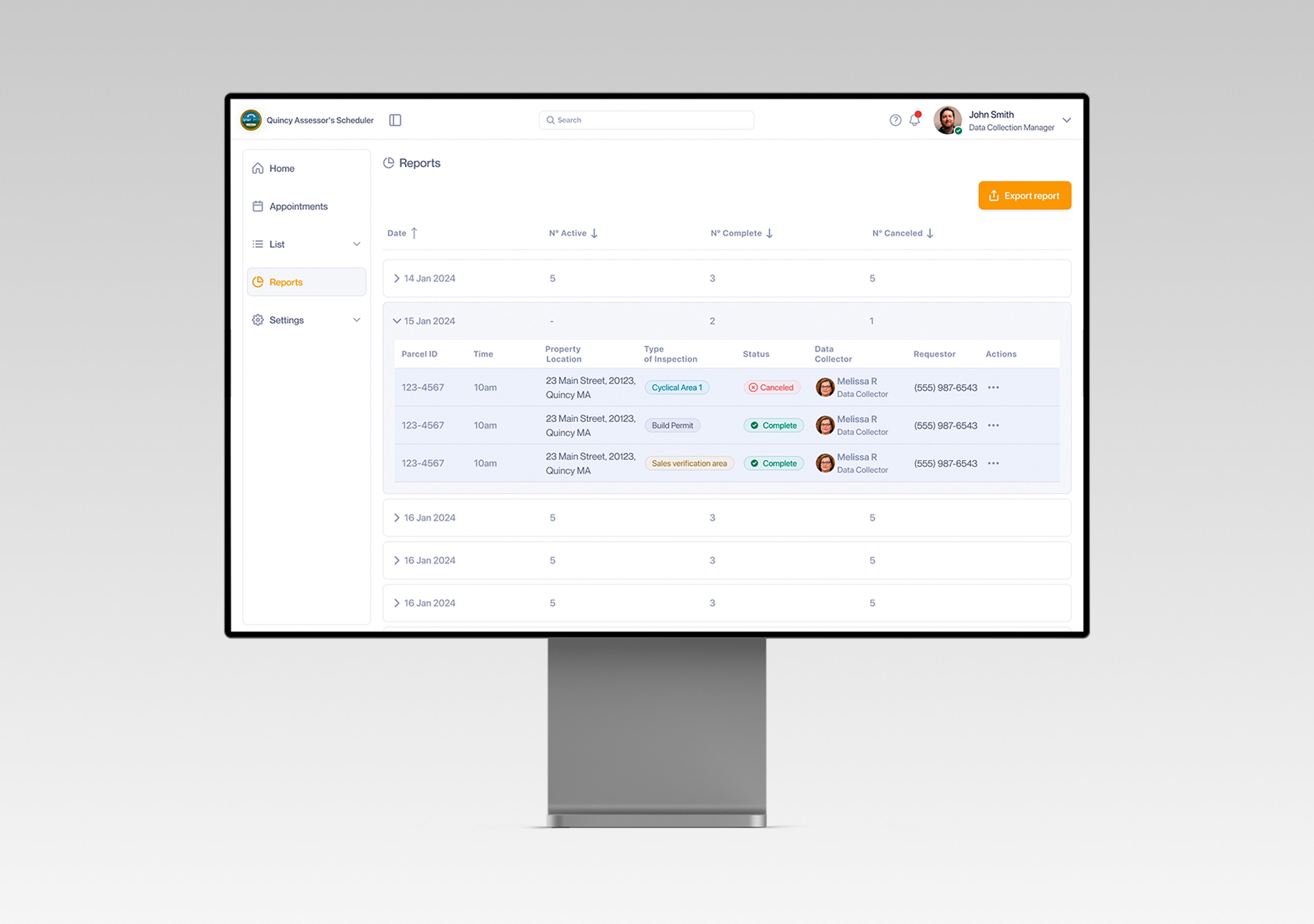 Web app for a Govtech – Quincy Assessor's Scheduler dashboard design data management govtech international scheduling system ui design user interface ux design web app