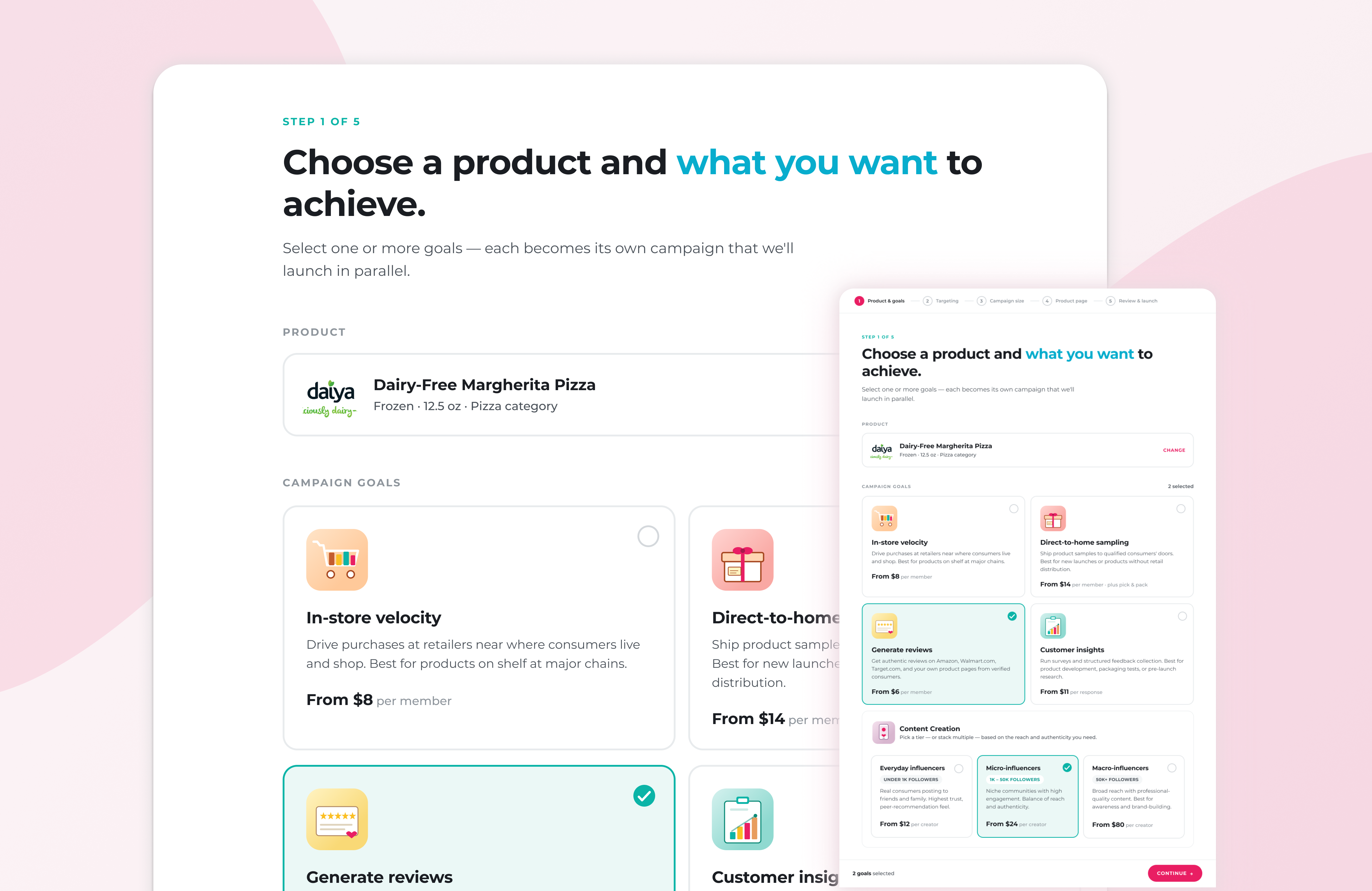 Marketing Campaign Self Serve Set Up marketing product design saas sales funnel ui ux web app