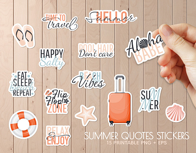 Summer quotes stickers bundle bundle colorful graphic design lettering quotes sayings signs stickers summer text vector
