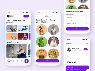 Multi Service Mobile App UI Design app design app redesign booking app car wash app convenience app daily services app handyman app home cleaning app laundry app marketplace app mobile app multi service app on demand app pet care app pet grooming app product design service app service finder startup app ux design