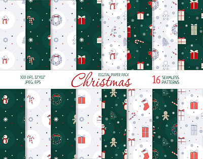 Christmas digital paper pack bundle bundle christmas collection digital illustration paper pattern seamless set winter