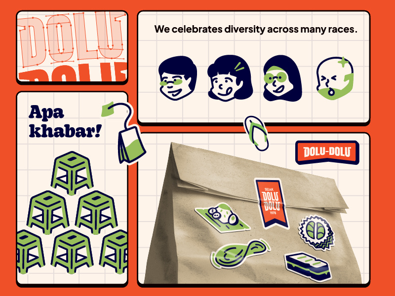 Dolu-Dolu™ Brand Identity Project brand identity cafe cartoon character design concept art food illustration kopitiam logo design malaysia nanyang restaurant sticker visual aesthetic
