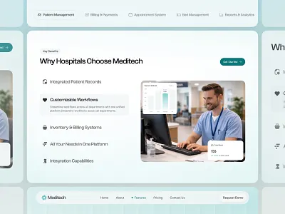 Healthcare SaaS Landing Page UI admin dashboard ui clean website design clinic management dashboard interface health tech ui healthcare platform healthcare saas healthcare ui hospital management system hospital software medical dashboard medical website design medtech ui modern landing page patient management product design web saas landing page ui ux design web ui design website ui inspiration