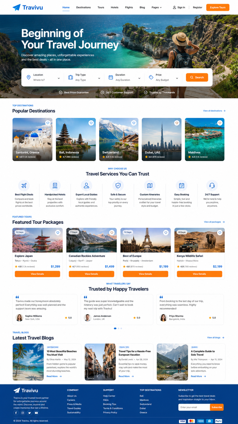 Modern Travel Booking Website Design & Development booking website destination website hotel booking landing page next js react js responsive design tailwind css tour booking tourism website travel agency travel app travel booking travel website ui design ui ux design ux design web design web development website design