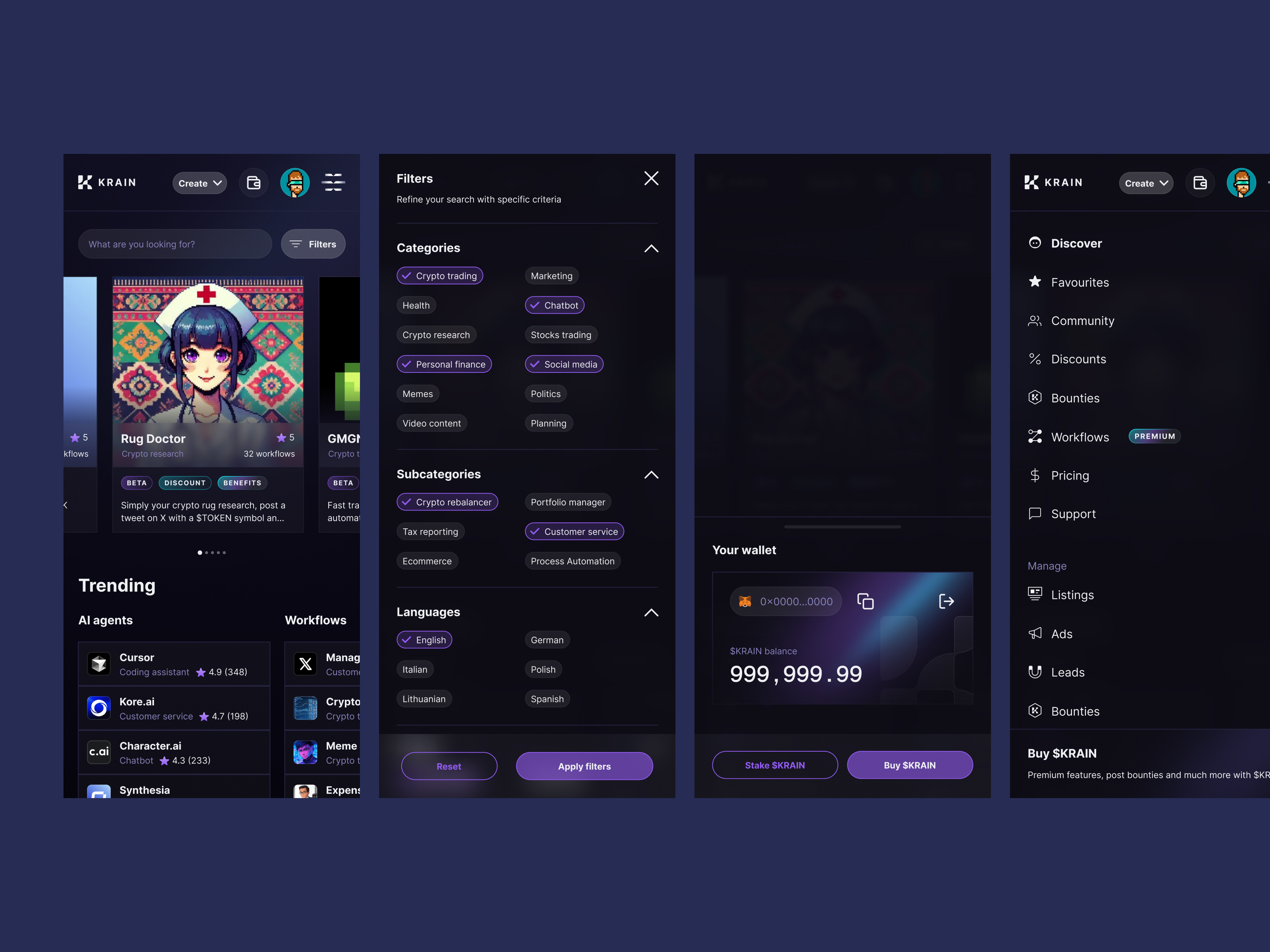 Mobile Page - Krain AI ai ai agent clean coin crypto defi design in figma figma finance future of ai gradient minimal money nazmi javier product design responsive service as a software ui web3