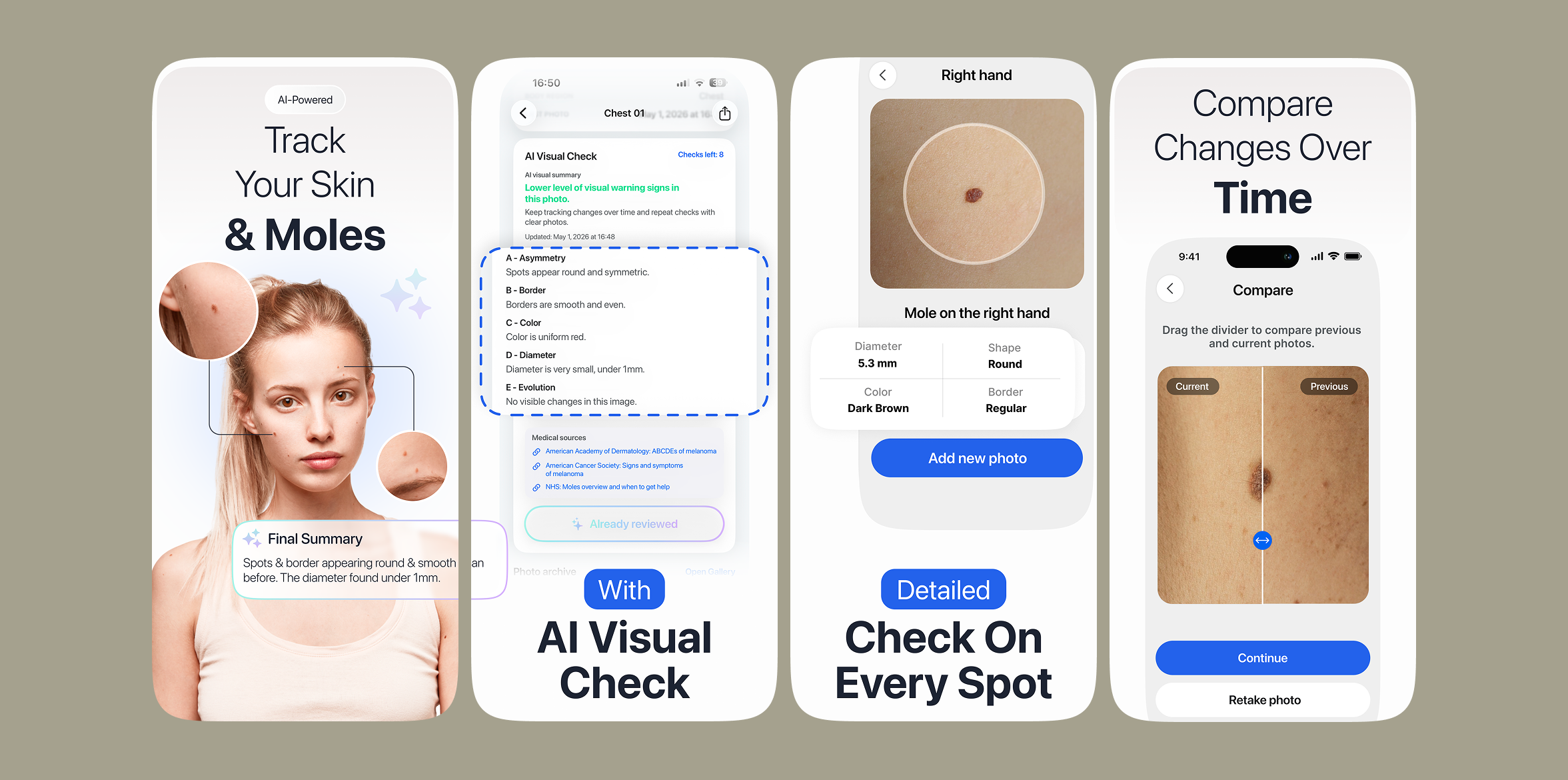 App Store Screenshots | Moles & Skin Tracker app app screenshots app store graphics cover design feature graphics google play store screenshots ios screenshots screenshots design screenshots design app ui design