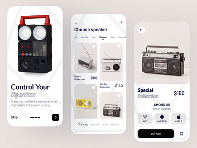Shopping Mobile App app design clean design design e commerce design ecommers app ios design minimal design mobile app music online online shop shop shop design shopping shopping app speaker app typography ui design uiux