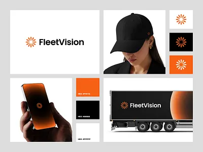 Fleet Vision Logo and Brand Identity. brand identity branding circle clean eye fleet gradient logo minimalist modern orange truck vision