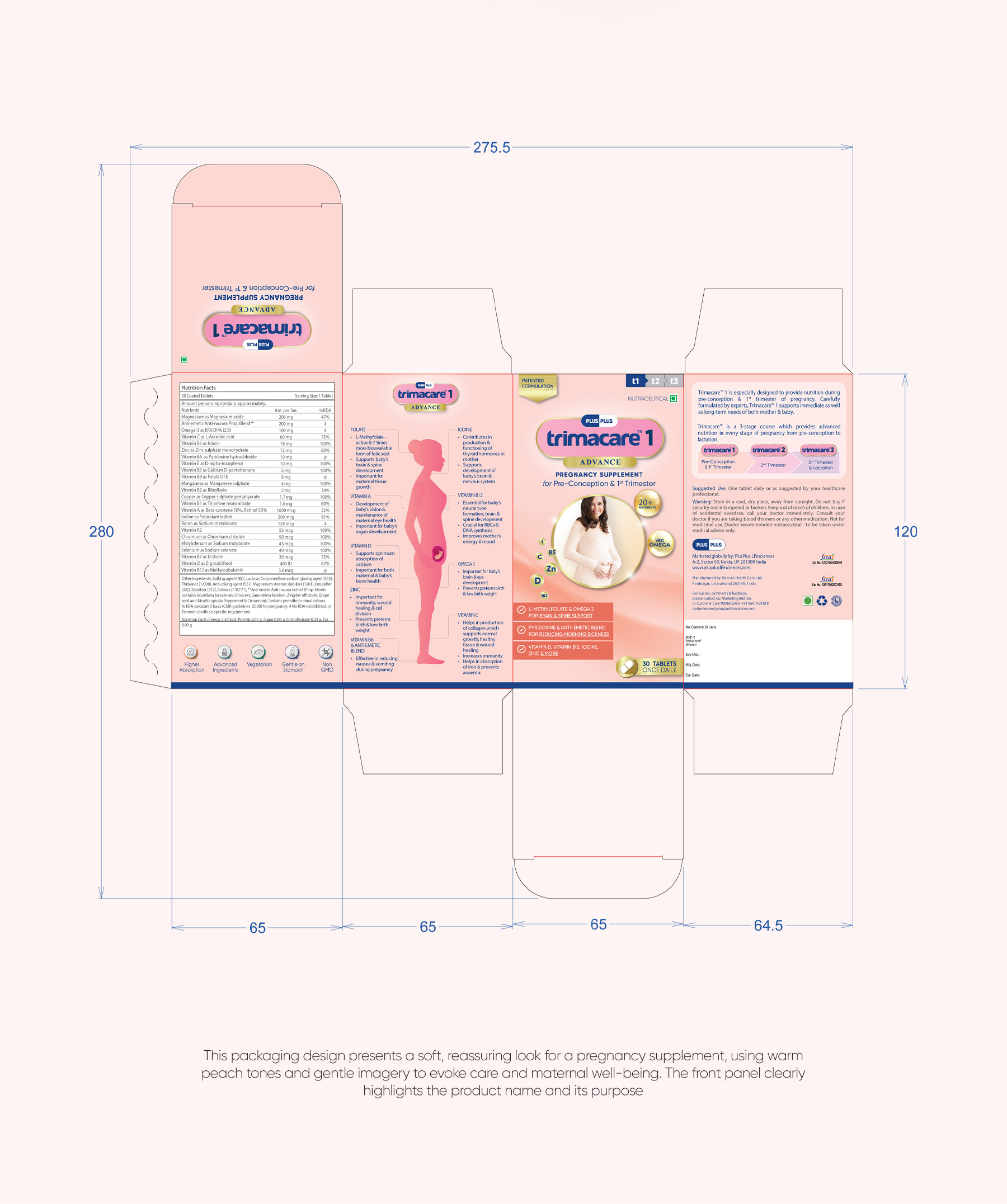 Trimacare® 1 Packaging Design branding brandpackaging creative design creative packaging gaurav arya graphic designer in delhi graphic designer in india health supplement label design minimal design packaging prenatal supplement product packaging trimacare 1