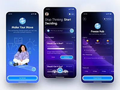 Decision Making Mobile App Redesign — AI Productivity App UI ai app ai assistant ai decision making app ai productivity app app redesign decision freezer decision making app design glassmorphism overthinking control app productivity app ui web
