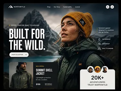 Outdoor Adventure & Apparel Shopping Modern Website adventure ai ai website animation uiux booking website ecommerce website hero section animation landing page techwitpro tour tour booking tour ecommerce tour landing page tourist website webiste design website animation website ui animaiton