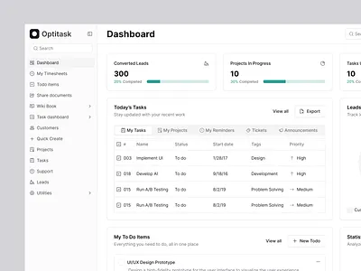 Optitask - Task Management SaaS Dashboard UI UX Design admin dashboard analytics dashboard business dashboard crm dashboard dashboard ui data visualization modern ui panze studio product design productivity app project dashboard project management saas saas dashboard task management team management ui ux design web app web dashboard workflow dashboard