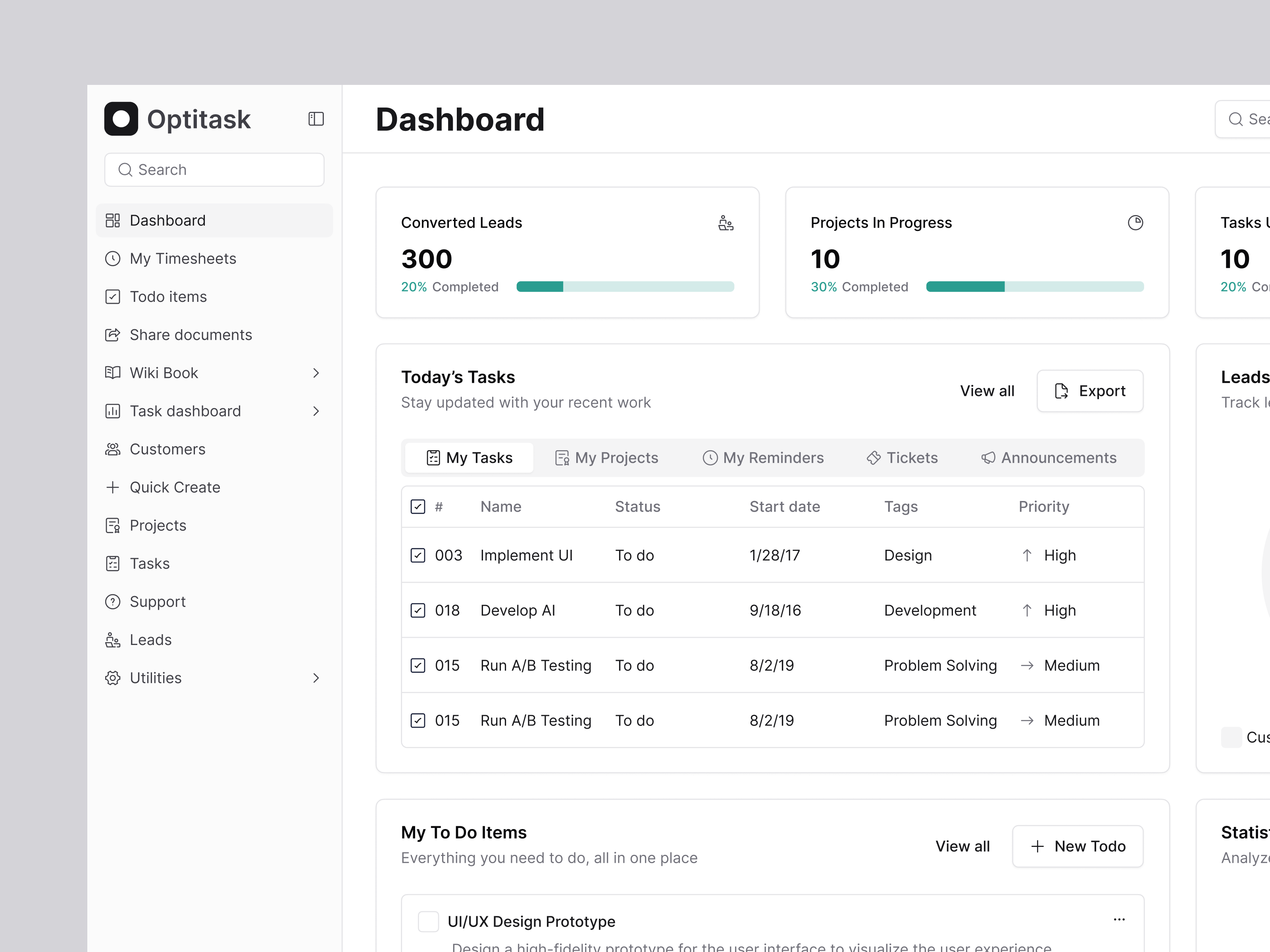 Example of Optitask - Task Management SaaS Dashboard UI UX Design