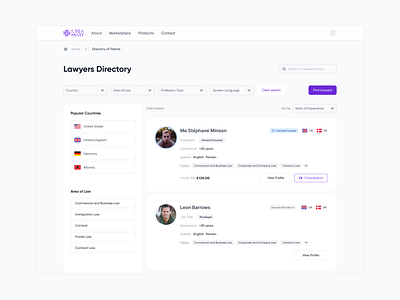 Lawyers Directory directory law lawyer product design ui