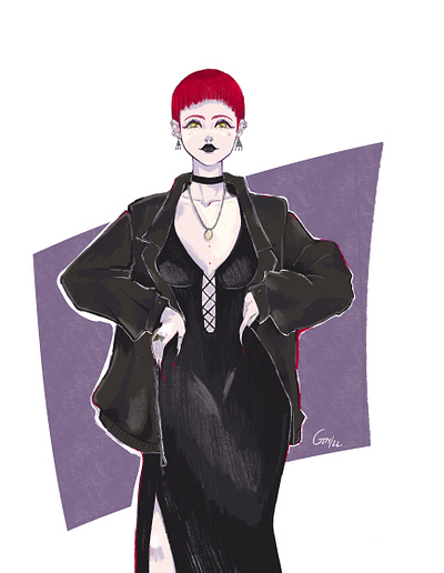 Vamp on silk dress design digital illustration fashion illustration