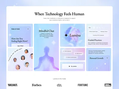 Lumena: Wellness AI agency ai ai design artificial intelligence branding creative design health health tracker ai interface landing page meditation modern tech ui ux webdesign website wellness yoga