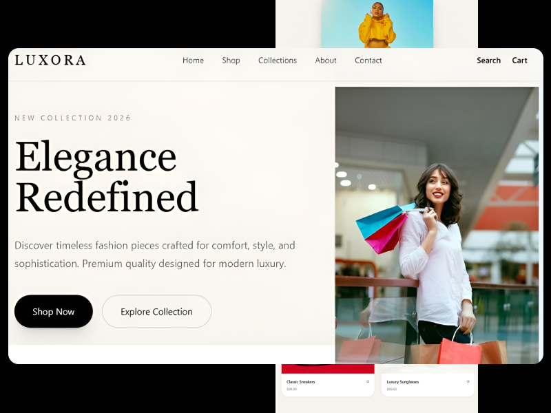 Luxora - Luxury Fashion Ecommerce Experience ✨ clean web ui design system ecommerce ecommerce design fashion ecommerce figma figma ui design landing page luxury ui modern ui online store responsive design shopify ui web design website
