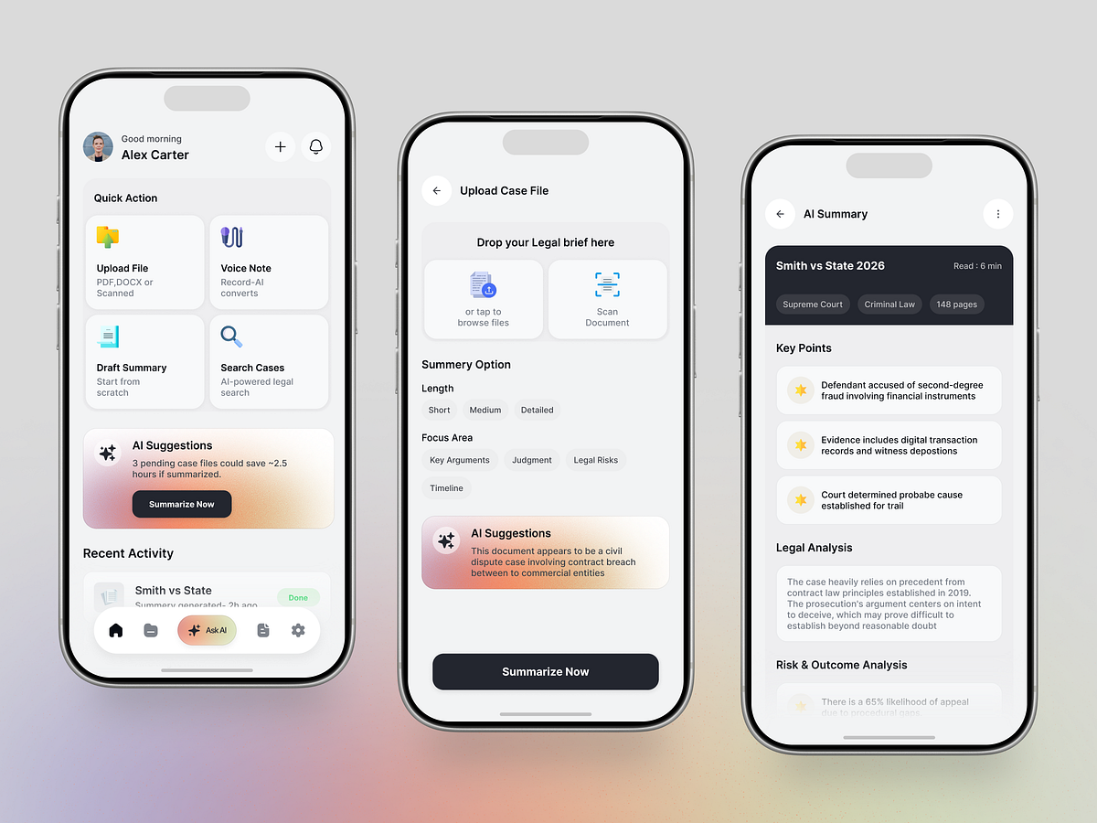 AI Legal Assistant Mobile App Design