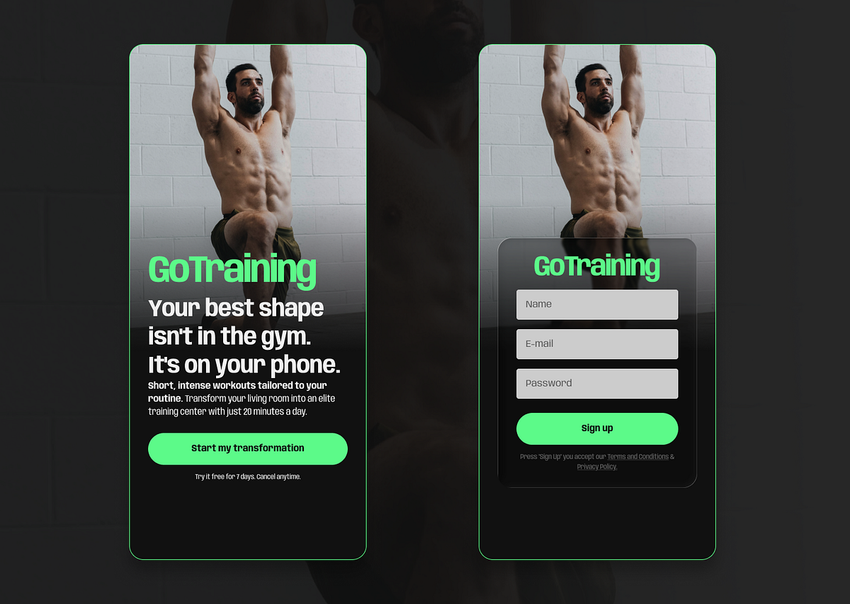 Sign Up Workout Screen