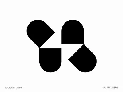 Medicine Power LogoMark black and white brand identity branding capsule capsule logo doctor logo drugs geometric healthcare branding healthcare logo identity logo designer logos medicine negative space pharma logo pill power print visual identity
