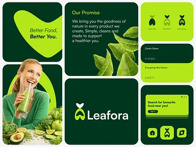 Leafora — Healthy Food Brand Identity brand identity branding creative design food branding green branding healthy food logo logo design minimal design organic brand packeging design ui visual identity