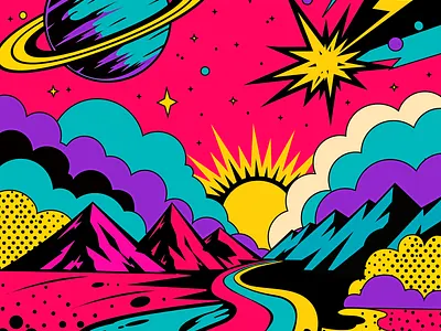 Retro Cosmic Pop branding cartoon style colorful artwork comic style cosmic design design graphic design illustration logo mascot design neon colors psychedelic art retro aesthetic retro pop art streetwear aesthetic synthwave vaporwave vector vector illustration банер