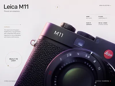 Landing Page - Minimalist Tech Showcase 3d render camera clean design editorial hardware high end landing page leica luxury minimalist photography premium product design showcase tech typography ui user interface ux web design