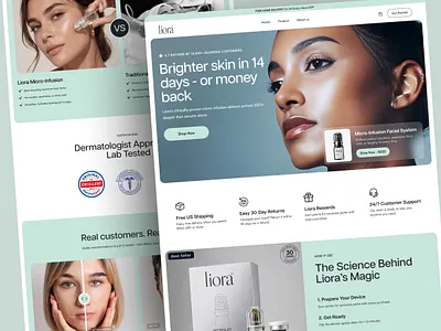Liora E-Com Landing Page Design| Crafted by Designkast beautytech beautyweb conversiondesign digitaldesign ecommerce ecommerceui ecomwebsite landingpage laptopview minimalism productdesign responsivedesign shopifydesign skincaredesign uidesign webdesign webdesigner webdevelopment