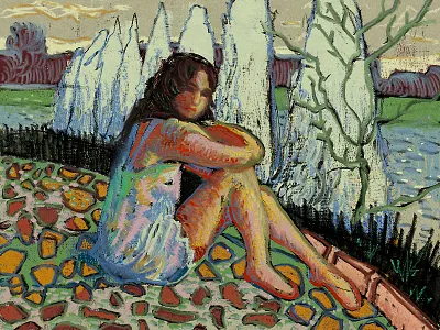 Girl color exploration girl illustration impressionism landscape oil painting postimpressionsim river texture