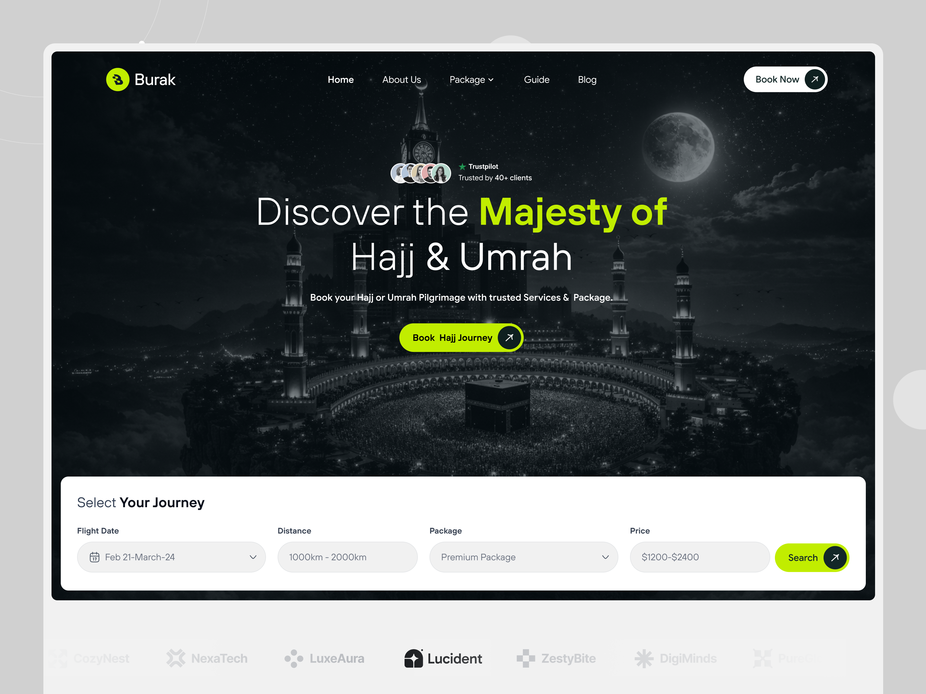 Example of Hajj & Umrah Website Design, Islamic Travel Booking Landing Page