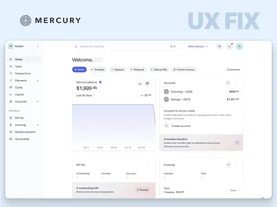 Mercury Dashboard UX Redesign app redesign b2b best ux design agency dashboard design dashboard redesign fintech design mercury product design product design agency redesign saas saas redesign ui design usability ux design ux fix ux optimization web app design