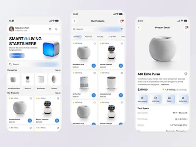 Smarto. Smart Home Mobile App UI & Product Discovery appdesign appshowcase cleanui conversionoptimization ecommerceapp figmadesign iosdesign iotdevices kineticglyph mehbuburrahman minimalist mobileapp productdiscovery smarthome swisslight techstartup uiux userexperience userinterface