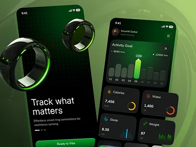 Smart Ring Fitness App UI Design app design dashboard ui fitness app health tech health ui healthcare app healthcare ui ios app medical app mobile app design mobile ui modern ui product design smart ring ui design ui ux design ux design wearable app web wellness app