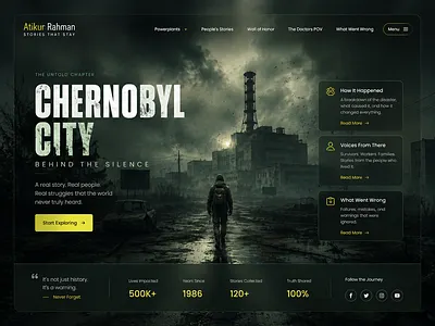 History TV Show Website Hero Exploration atmospheric chernobyl cinematic darkui design documentary editorialdesign homepage illustration interface landing landingpage movieui netflixstyle storytelling ui visualdesign web webdesign website