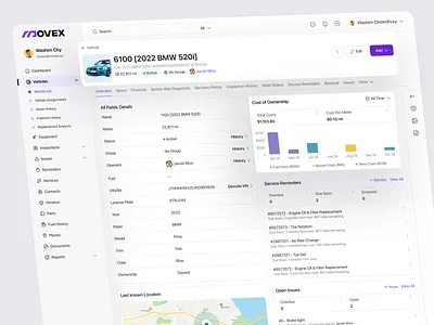 Vehicle Details Dashboard for SaaS | Movex b2b saas design cost tracking dashboard dashboard ui data dashboard filllo fleet management fleet operations fleet saas fleet tracking ui logistics saas movex operations dashboard saas dashboard design saas design agency saas founder saas product design service reminders ui transport saas vehicle dashboard vehicle profile ui