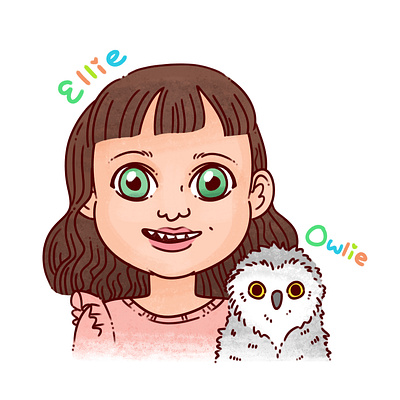 Ellie and Owlie! childrens book illustration cute design illustration kids lit art kids portrait owl photoshop portrait texture