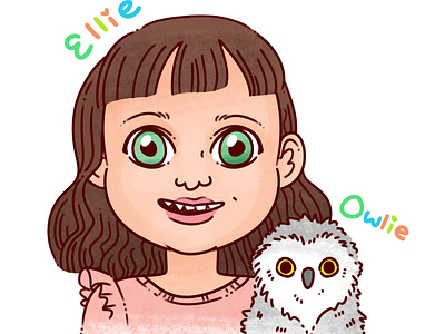 Ellie and Owlie! childrens book illustration cute design illustration kids lit art kids portrait owl photoshop portrait texture