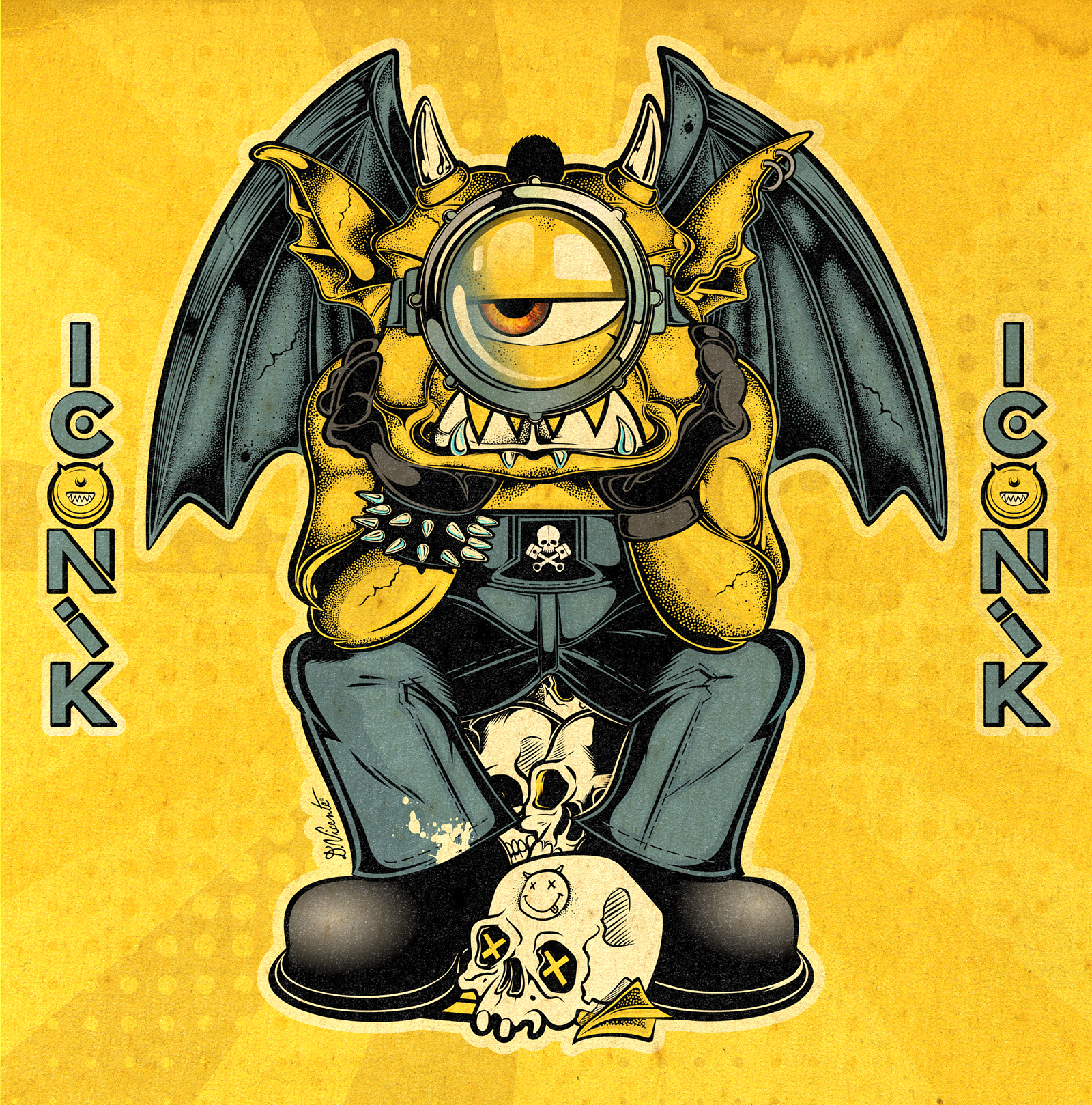 TEEN GARGOYLE #17 – MINION VIBES cartoon art character design color illustration creature design david vicente despicable me digital art funny character gargoyle illustration inking lowbrow art mascot design minion vibes monster art movie tribute pop culture art teenage gargoyle weird art yellow character