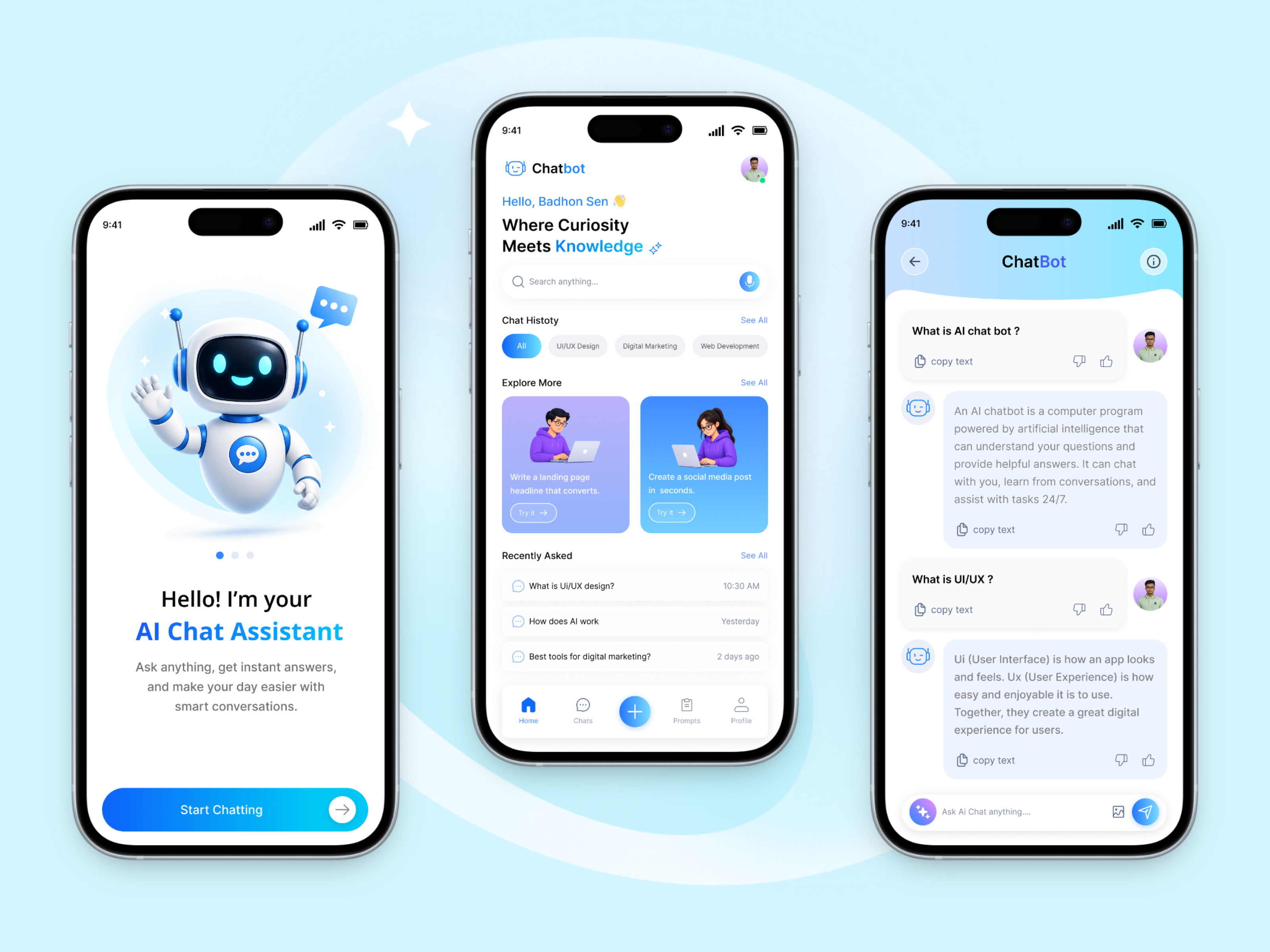 ChatBot AI Assistant Mobile App UI ai ai assistant app design artificial intelligence chat app chatbot dashboard figma mobile app mobile ui modern ui ui design ui ux user interface ux design
