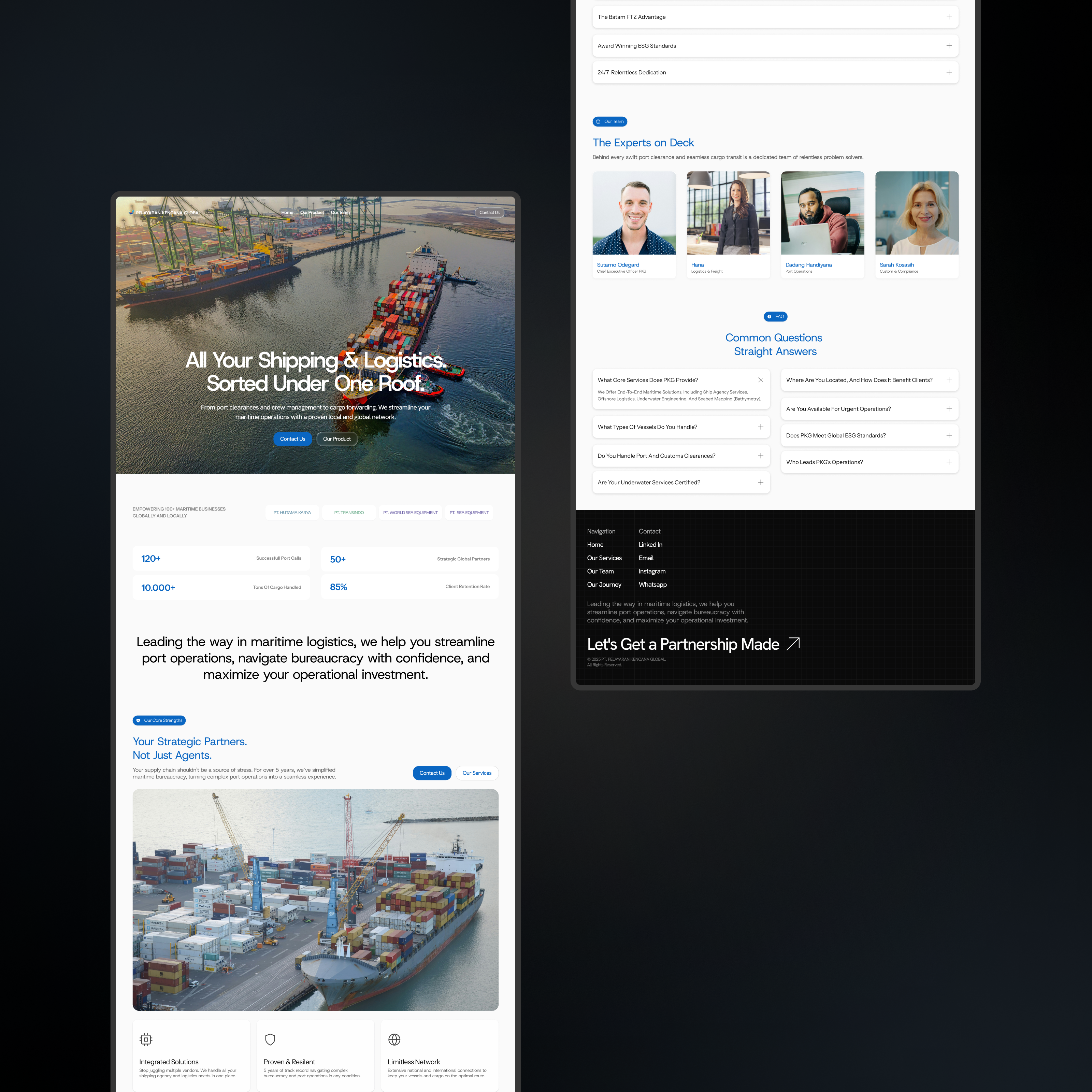 Pelayaran Kencana Global - Maritime Web Redesign 🚢🌊 accordion bento clean companyprofile faq herosection homepage interaction minimalist modern ourteam redesign webdesign