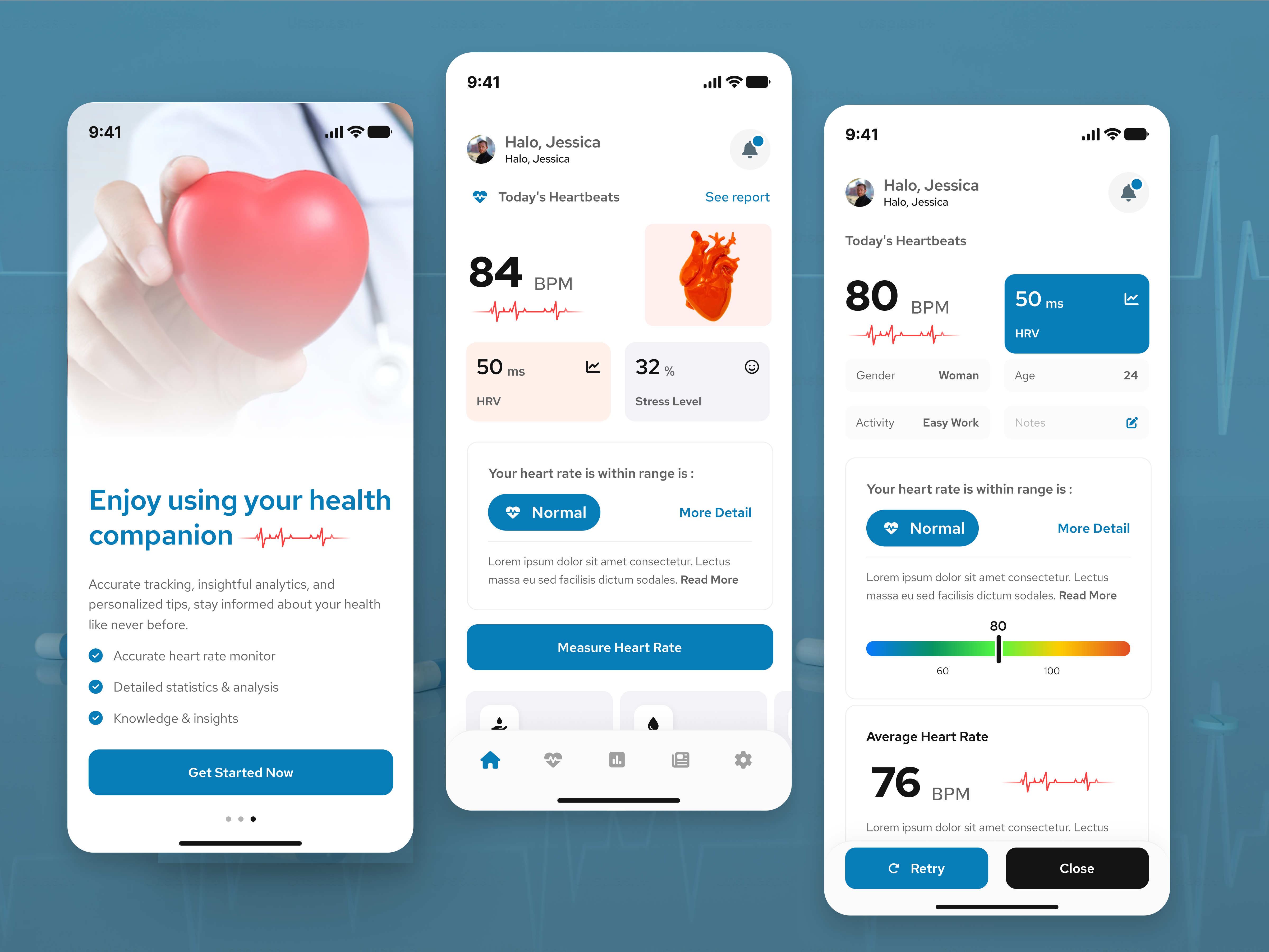 Heart Health Monitoring App appui creativedesign dashboardui dribbble figma healthcareapp healthtech heartrate medicalapp mobileapp uidesign uiux uxdesign