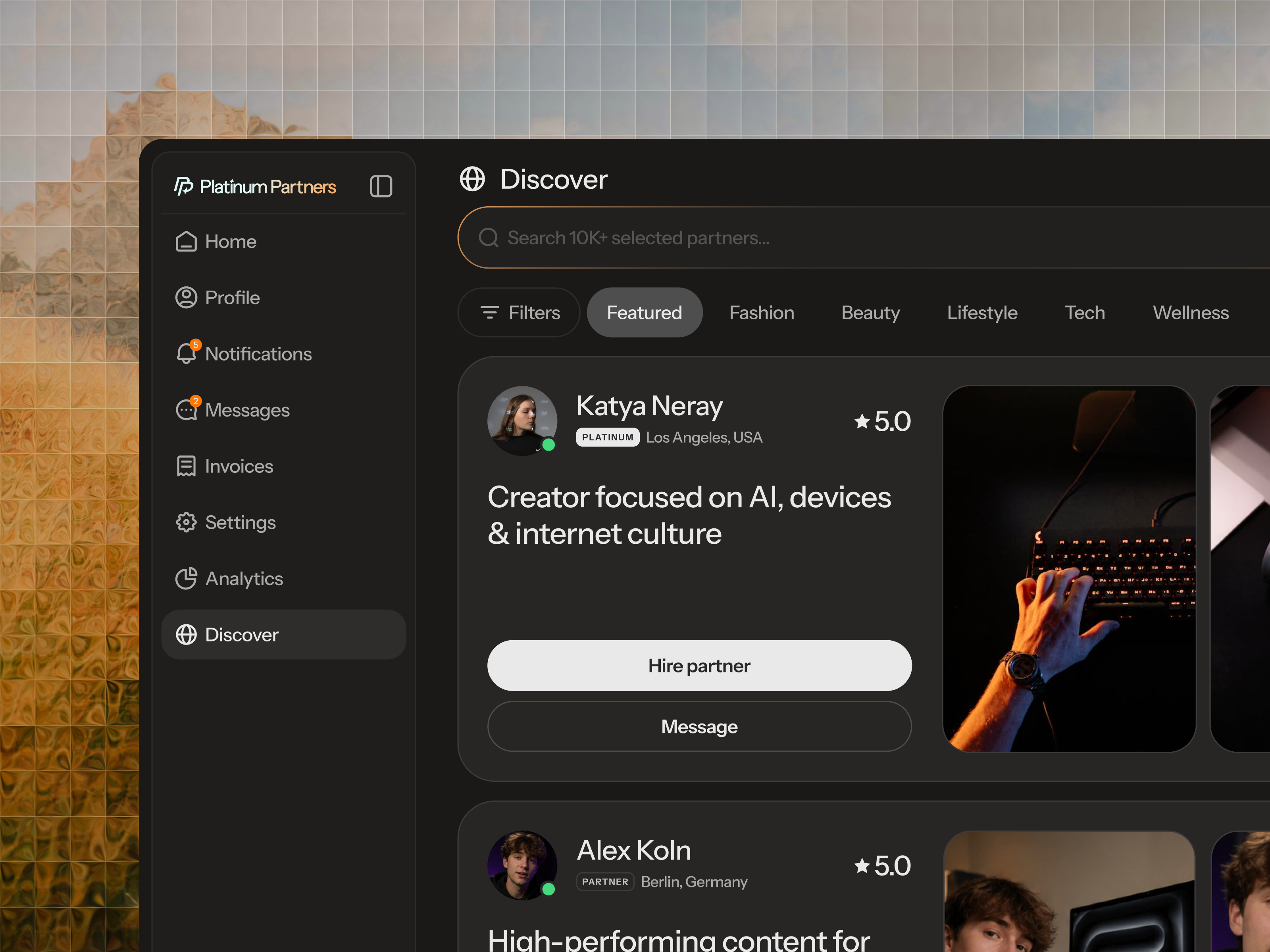 Creator Marketplace Platform UI ai ai app icon app design app icon creator dark mode dark ui dashboard influencer luxury marketplace platform premium saas social media startup ui uiux web app web design
