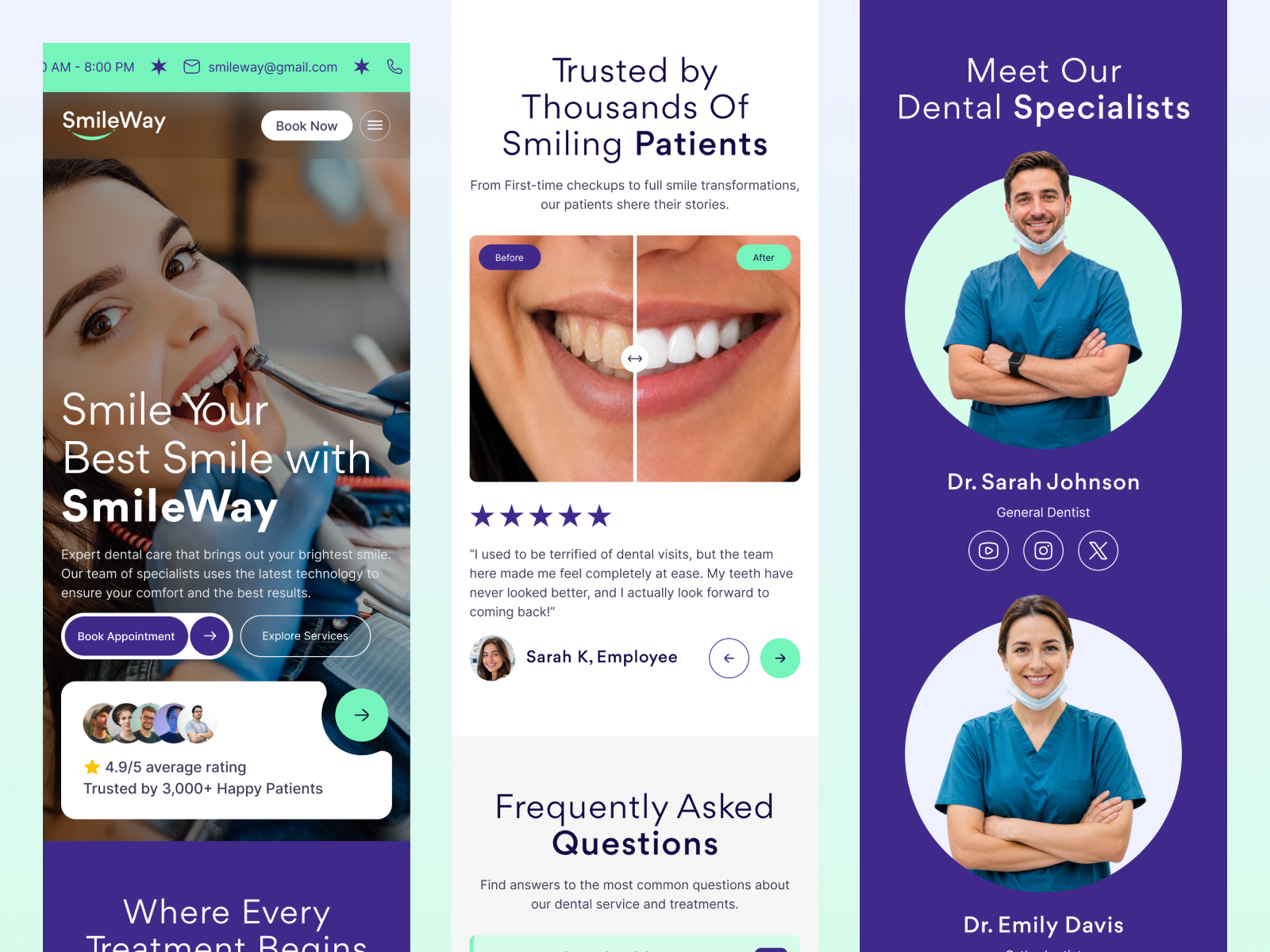 SmileWay Mobile Responsive Dentist Landing Page UI UX Design dentalcare dentalclinic dentallandingpage dentalwebsite dentistwebsite figmadesign healthcaredesign healthcareui medicalwebsite mobiledesign mobileui responsivedesign smileway uiuxdesign webdesign