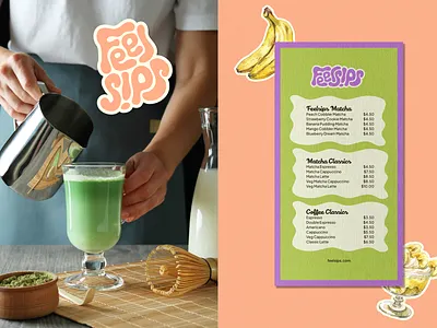 Menu design, Bold matcha branding, custom beverage logo design beverage bold brand design brand designer brand identity branding custom logo dessert fun graphic design graphic designer illustration logo logo design logo designer logomark logotype matcha menu watercolor