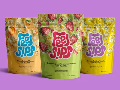 Matcha pouch packaging design, bold beverage branding bag beverage brand design brand designer brand identity branding custom logo dessert food fun graphic design graphic designer illustration logo logo design logo designer matcha packaging pouch watercolor