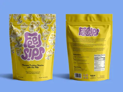 Banana Matcha pouch packaging design, bold beverage branding bag beverage bold brand design brand identity branding custom logo dessert food fun graphic design logo logo design logo designer logomark logotype matcha packaging pouch watercolor