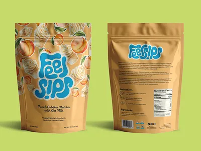 Peach Matcha pouch packaging design, bold beverage branding bag beverage bold brand design brand designer brand identity branding custom logo dessert fun graphic design graphic designer illustration logo logo design logo designer matcha packaging pouch watercolor
