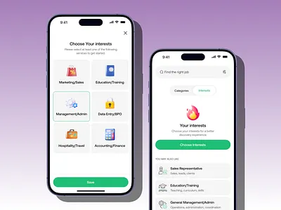Jobmind - Search Job App Design ai powered ai powered app ai recruitment app app design app designer app interface find job hiring job app job portal job search jobfinder mobile app mobile app design mobile app designer mobile app ui modern hiring recruitment platform ui